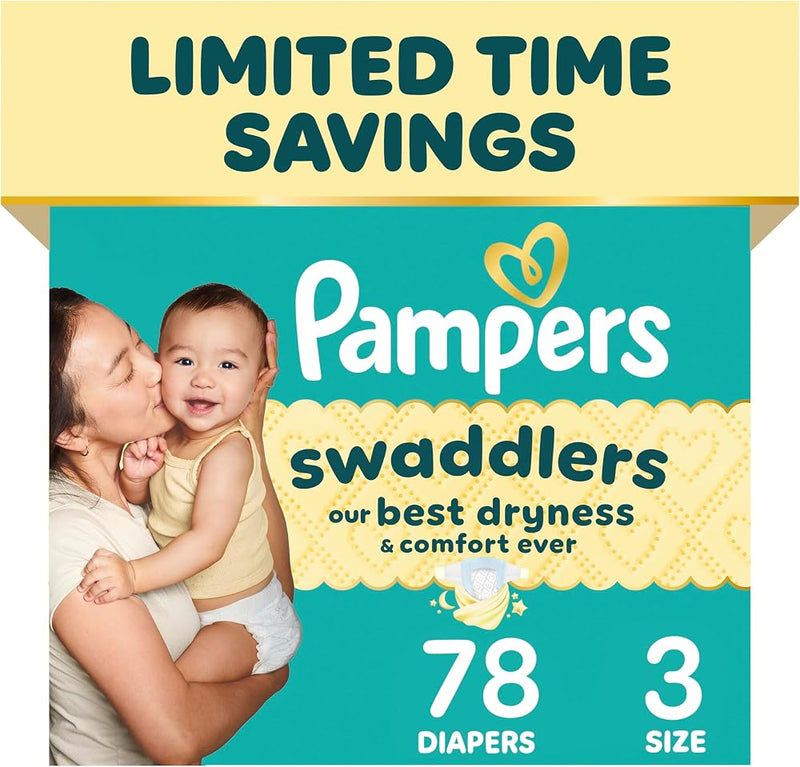 Pampers Swaddlers Diapers, Size 3 (13-26 lbs), , Fragrance Free, Hypoallergenic, Absorbent, Pediatrician Recommended, Skin Safe - Perfume - Beauty