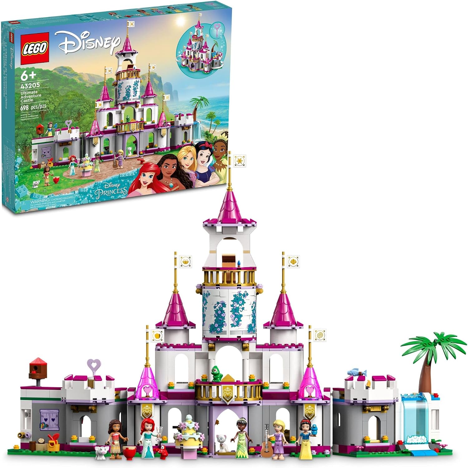 LEGO Disney Princess Ultimate Adventure Castle Building Toy 43205, Kids Can Build a Toy Castle, Gift Idea for Boys Girls with 5 Disney Princess Mini-Dolls, Ariel, Rapunzel and Snow White