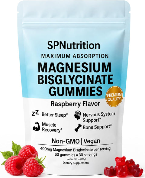 SP Nutrition Magnesium Bisglycinate Gummies 400mg, Raspberry, 60 Count