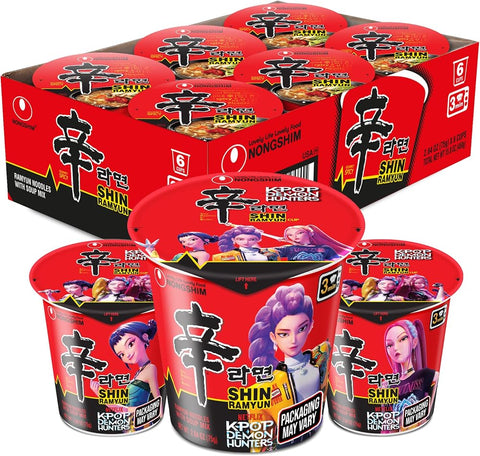 Nongshim Shin Ramyun Cup of Noodles, Spicy Signature Korean Instant Ramyun, Rich Beef Flavored Broth, Quick and Easy, Microwaveable Cup, 2.64 oz (Pack of 6)