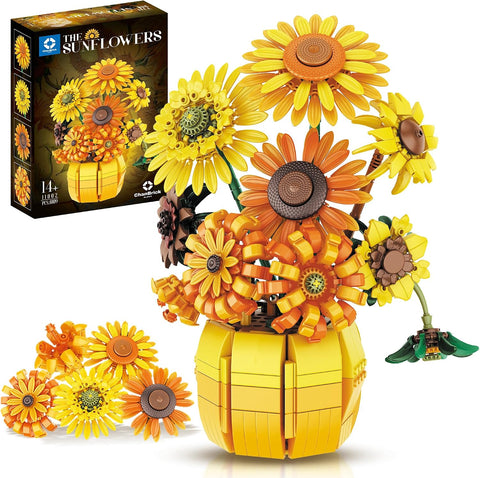 chanbrick Sunflower Building Set Flowers with Vase Botanical Collection for Adult -1009pcs Gifts for Mothers Day Compatible with Lego