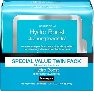 Neutrogena Hydroboost Facial Cleansing & Makeup Remover Wipes With Hyaluronic Acid, Twin Pack - Personal Care