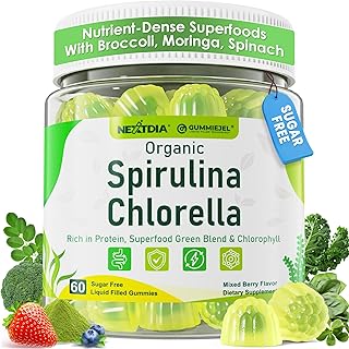 Organic Spirulina Chlorella Gummies + Super Greens, High in Vegan Protein