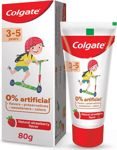 Colgate Toothpaste for Kids (3-5 Years), Natural Strawberry Flavor, Cavity Protection Tooth Paste, with 0% Artificial Flavors, Preservatives, Sweeteners & Colors - 80 Gram Tube(2.8 Ounce)