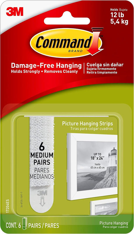 Command Medium Picture Hanging Strips 6 Pairs White