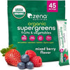 Zena Organic Super Greens Powder, 70+ Superfoods Drink Mix, 0 Sugar, 3G Fiber, Fruits, Veggies, Spirulina, Chlorella, Antioxidants, Pre & Probiotics, Digestive Enzymes, Mixed Berry Flavor, 45 Servings