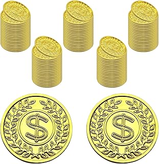 100 Pcs Plastic Pirate Gold Coins Set Fake St. Patricks Coin Toys for Play Treasure Hunt Game, Pirate Theme Props Decorations,Party Favors Supplies, Classroom Reward, Prizes for Kids