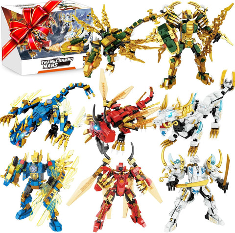 WishaLife 2-in-1 Transforming Ninja Mech Dragon Building Blocks Set