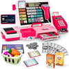 Kids Cash Register Toy Playset, Real Calculator Cash Register | Prentend Play Store with Scanner/Credit Card/Play Money/Food, Kids Learning Toys for Boys Girls(Pink)