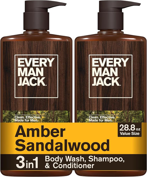 Every Man Jack Mens 3-in-1 All Over Wash for All Skin and Hair Types - Body Wash, Shampoo and Conditioner with Naturally Derived Ingredients - Paraben & Dye Free