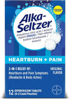 Alka Seltzer Heartburn + Pain Effervescent Aspirin + Antacid Tablets, Fast Heartburn Relief and Acid Indigestion Relief, Pain Relief with Aspirin, 12 Ct