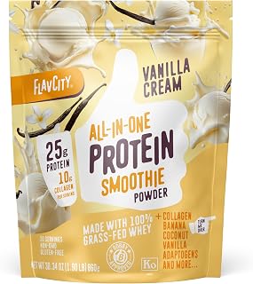 FlavCity All-in-One Protein Smoothie Powder, Vanilla, 20 Servings