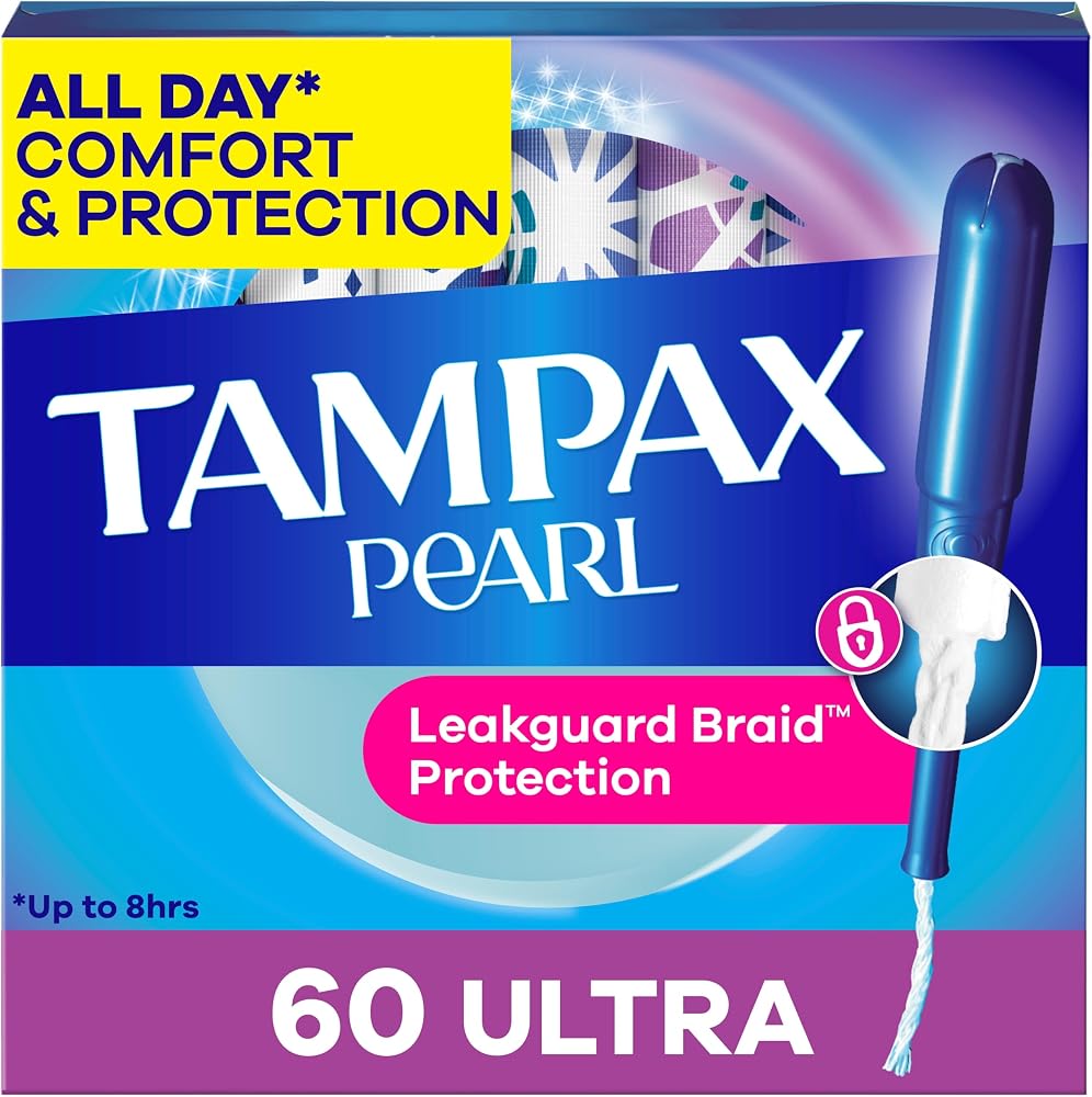 Tampax Pearl Tampons for Women, with LeakGuard Braid, Ultra Absorbency, Unscented, 60 Count - Personal Care
