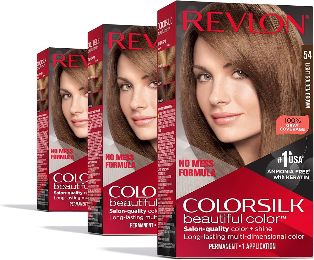 Revlon Colorsilk Beautiful Color Permanent Hair Color, (OLD VERSION) 54 Light Golden Brown (Pack of 3)