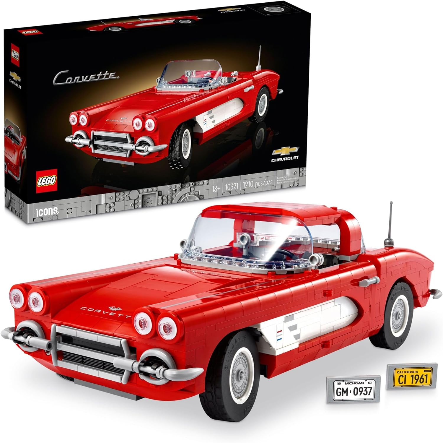 LEGO Icons Corvette Model Car Kit - Buildable DIY Classic Corvette Set for Adults, Ages 18+ - Gift for Car Lovers, Him and Her - 10321