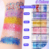 AROIC 14 Pcs Body Glitter - 7 Colors Mermaid Fairy Sparkle Makeup, Face & Hair Glitter Gel - Image 2