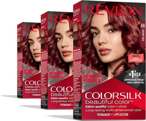 Revlon Colorsilk Beautiful Color Permanent Hair Color, (OLD VERSION) 66 Cherry Red (Pack of 3)