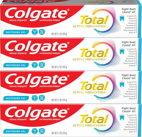 Colgate Total Whitening Toothpaste Gel with Fluoride, Bulk 4 Pack, 5.1 oz
