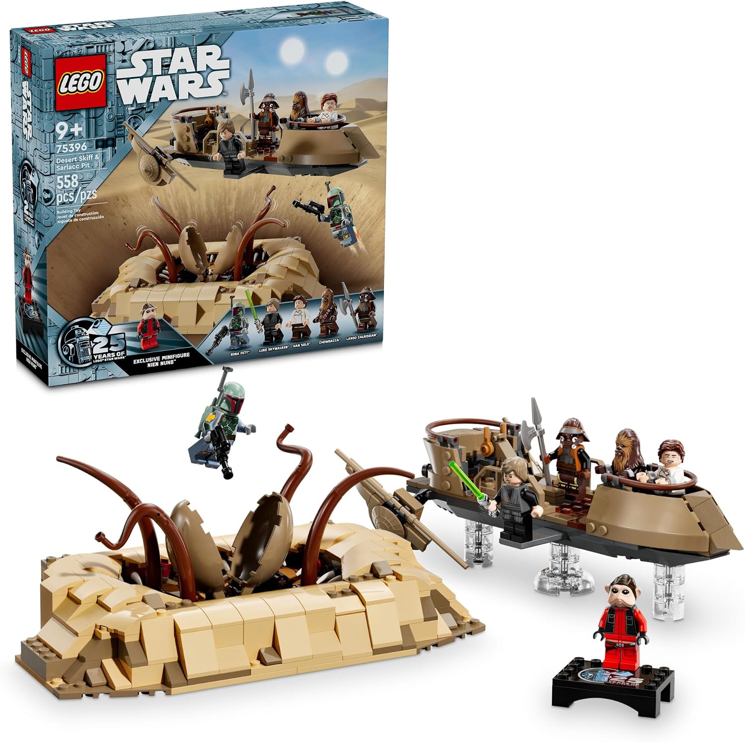LEGO Star Wars: Return of the Jedi Desert Skiff & Sarlacc Pit, Vehicle Building Set with 25th Anniversary Minifigure Nien Nunb, Collectible Toy for Star Wars Fans, Gift for Kids Ages 9 and Up, 75396