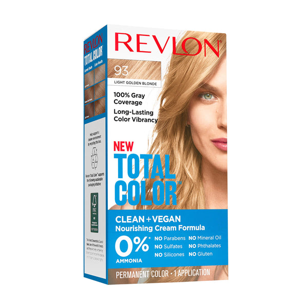 Revlon Total Color Permanent Hair Color, Clean and Vegan, 100% Gray Coverage Hair Dye, 93 Light Golden Blonde, 3.5 oz