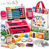 LED Cash Register Toys for 3-8 Years Old Pretend Play Store Kid Cash Register with Scanner, Shopping Bag, Microphone and Calculator Birthday Gift for 3 4 5 6 7 8 Years Old Boys and Girl
