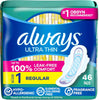 Always Ultra Thin Feminine Pads with Wings for Women, Size 1, Regular Absorbency, Unscente - Image 1