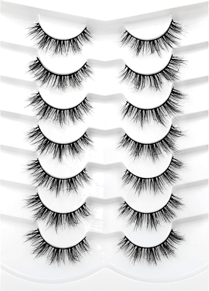 Pooplunch False Eyelash Natural Manga Makeup Round-Eye Wispy Short Anime Lashes Full Strips Extensions Faux Mink Lashes Fake Eyelashes 7 Pairs Pack