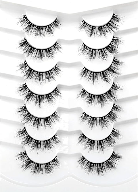 Pooplunch False Eyelash Natural Manga Makeup Round-Eye Wispy Short Anime Lashes Full Strips Extensions Faux Mink Lashes Fake Eyelashes 7 Pairs Pack