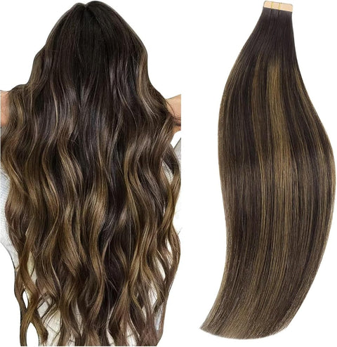 DOORES Tape in Hair Extensions Human Hair for Fine Thin, Add Volume, Length