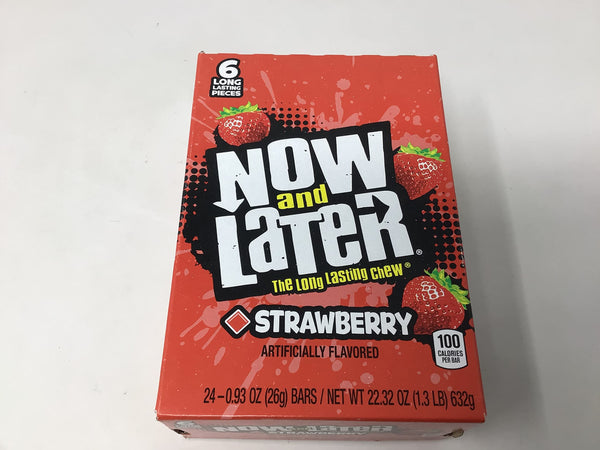 Now & Later Original Taffy Chews Candy, Strawberry, 0.93 Ounce Bar, Pack of 24