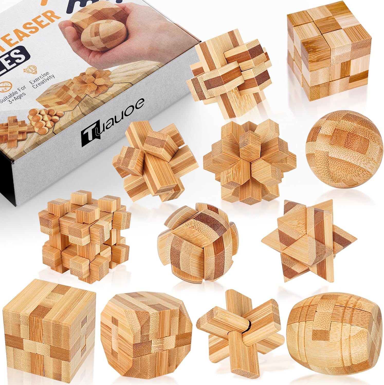 Wooden Brain Teaser Puzzles, 12pcs 3D Brain Teasers for All Ages