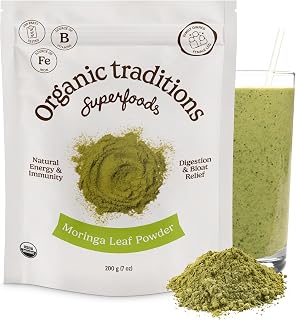 Organic Traditions Moringa Leaf Powder, Green Superfood for Smoothies, 7oz