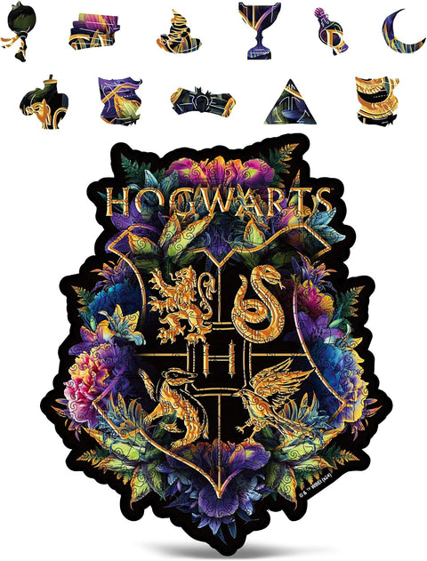 CRAFTHUB Harry Potter Puzzle – Hogwarts Crest – Fine Oddities – A3 Size – Wooden Jigsaw Puzzles for Adults – 201 Unique Shaped Pieces – Officially Licensed Merchandise – 10.8" x 13"