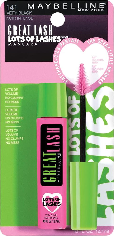 Maybelline Great Lash Lots of Lashes Washable Mascara, Very Black [141] 0.43 oz (Pack of 6)