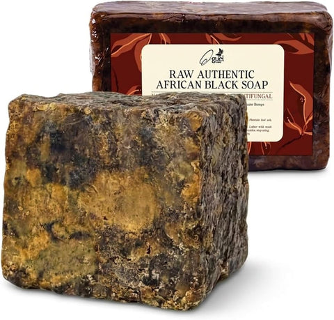 Raw Authentic African Black Soap 8oz - For Face & Body, Acne, Eczema & Hyperpigmentation - With Shea Butter, Coconut Oil, Cocoa Ash & Plantain Ash - Rich in Vitamin A & E, All Skin Types