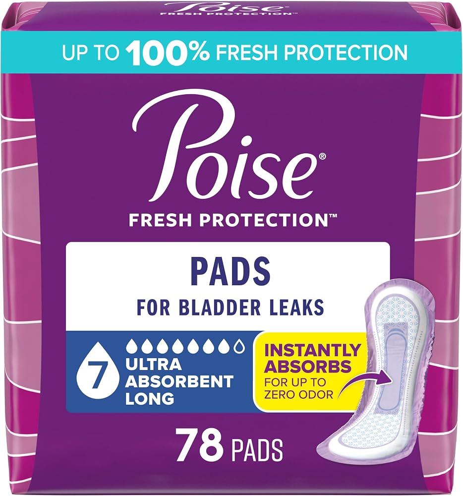 Poise Incontinence Pads for Women, 7 Drop, Long, 78 ct - Personal Care