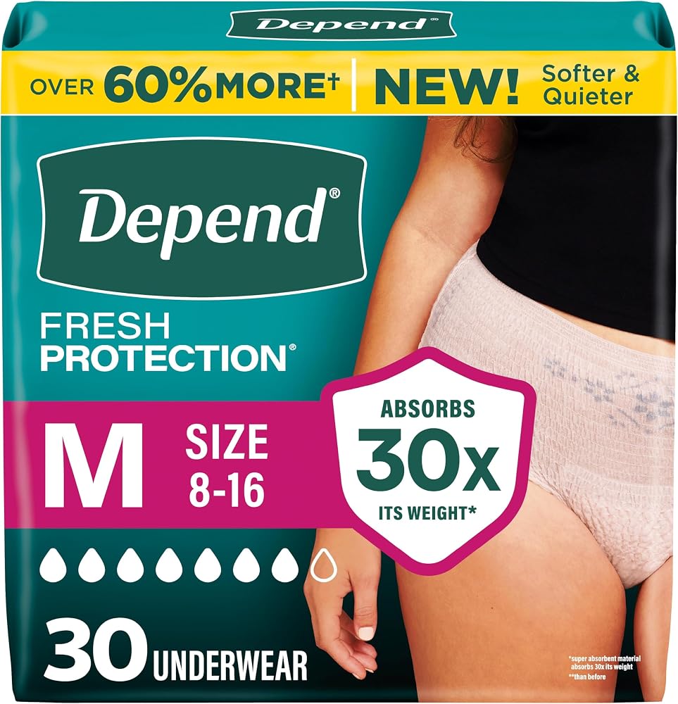 Depend Fresh Protection Adult Diapers for Women, Medium, 30 Count - Personal Care