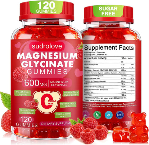 Magnesium Glycinate Complex Gummies, 600mg Per Serving (Provides 70.8mg Elemental Magnesium), 120 Count