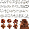 42 Pcs Brain Teaser Puzzles Set for Adults Kids – Vintage Wooden & Metal 3D IQ Game, Challenging Disentanglement Logic Puzzles, Family Party Favor Portable Travel Pouch Set