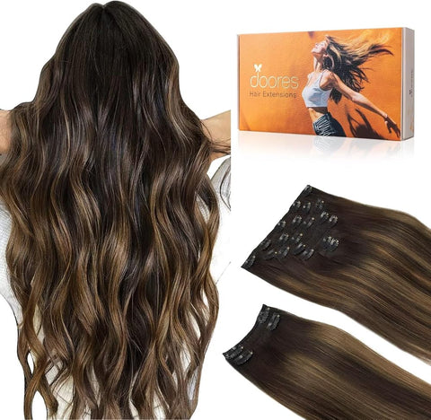 DOORES Clip in Hair Extensions Human Hair, Fast 5 Minutes Installation