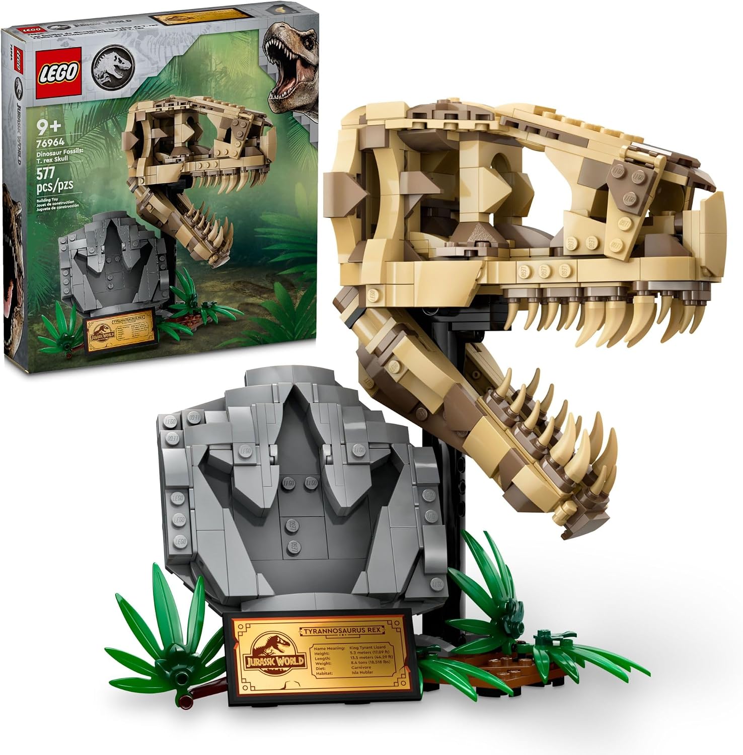LEGO Jurassic World Dinosaur Fossils: T Rex Skull Building Toy - Dinosaur Toy for Boys & Girls, Ages 9+ Years - Gift for Christmas - Display for Bedroom - 76964