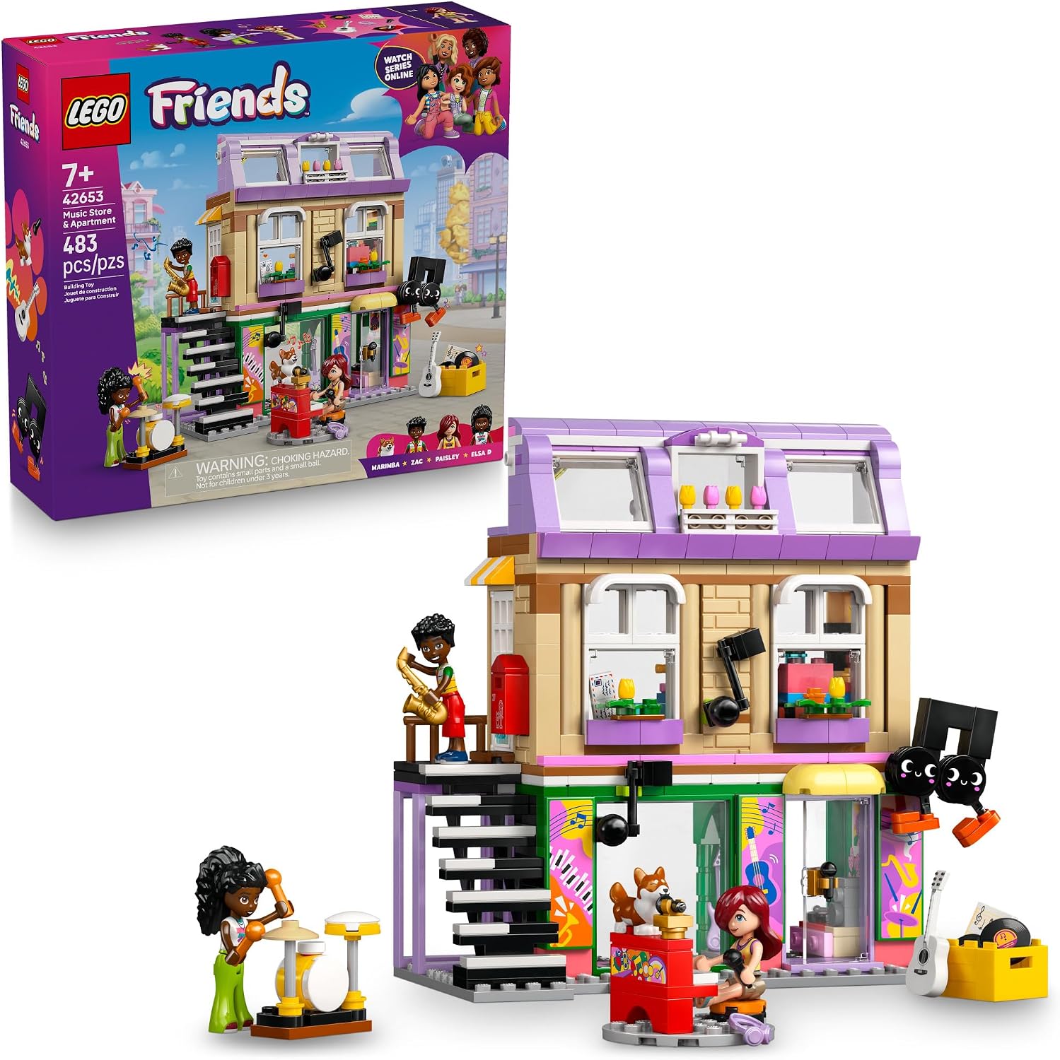 LEGO Friends Music Store & Apartment Building Set - Interactive Storytelling Playset for Girls & Boys, Ages 7+ - Includes Marimba the Corgi Toy - Gift Idea for Birthdays and Music Lovers - 42653