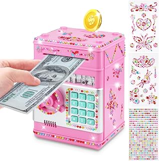 Piggy Bank for Kids Girls Boys with Password Code Lock Cash Coin Can Piggy Bank Girls Electronic Money Safe Bank for Kids Money Box with DIY Diamond Sticker Gift for 4 7 8 9 10 11 Year Old Boys
