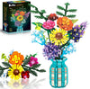Flowers Set with Vase for Adults Women, Variety of Botanical Collection Bouquet Including Sunflower, Baby's Breath, Rose, Compatible with Lego Floral, 1853PCS, Easter Flores for 14 Years & Up