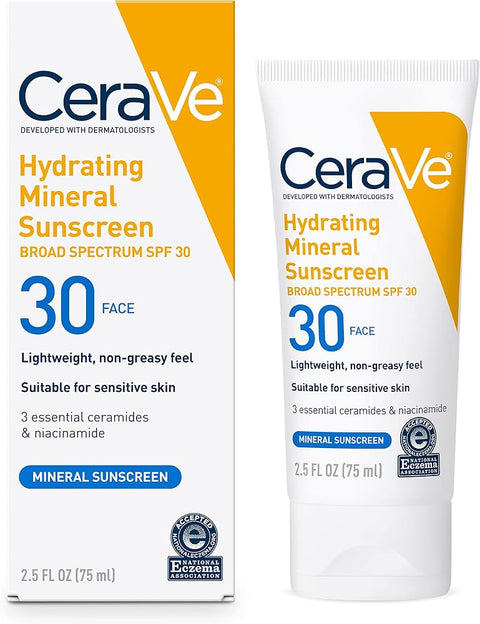 Cerave Hydrating Mineral Sunscreen SPF 30 with Hyaluronic Acid, 2.5oz - Personal Care