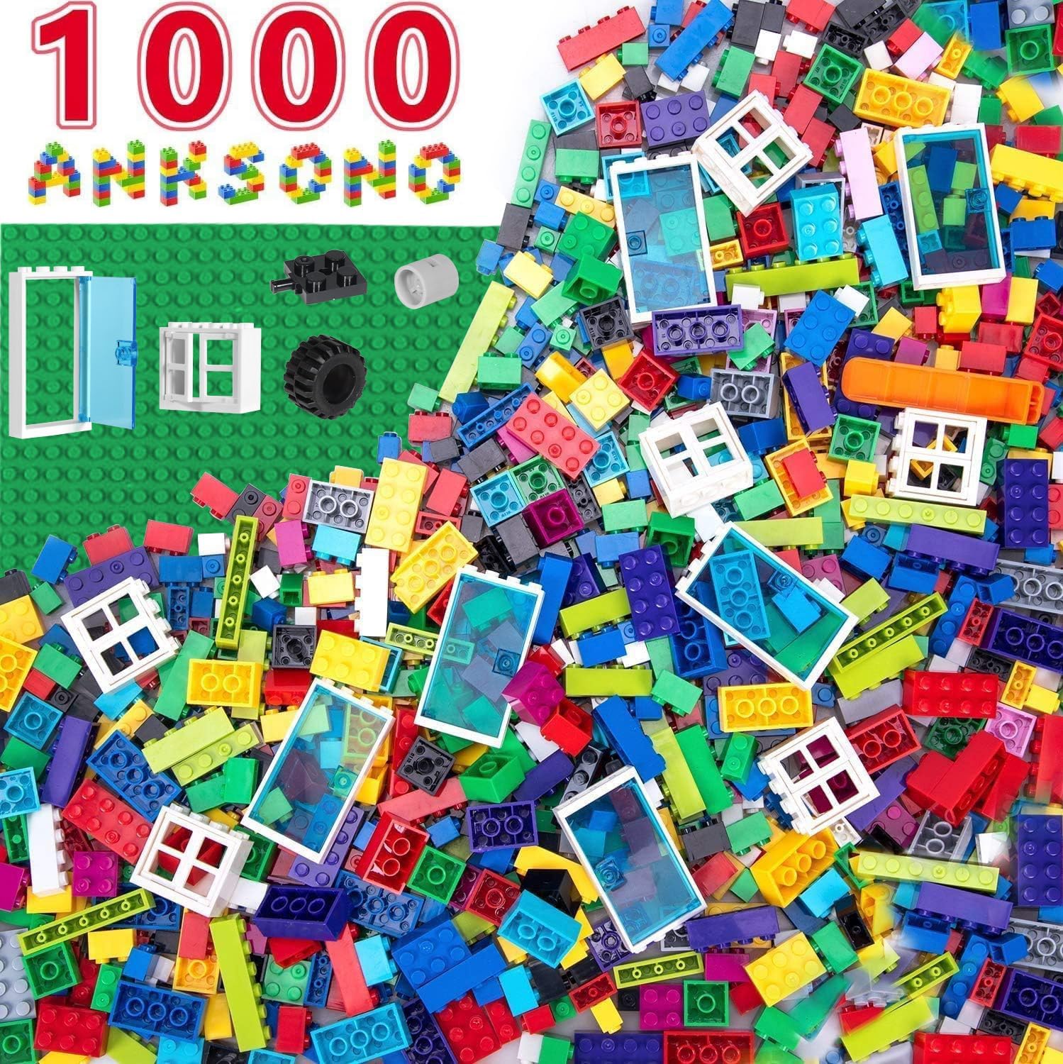 1000 Pieces Building Bricks, Classic Building Bulk Blocks for Kids