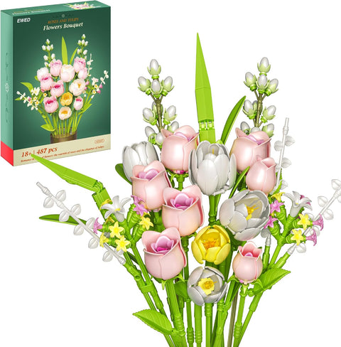 Tulip Rose Flowers Building Set Compatible with Lego Flower for Adults