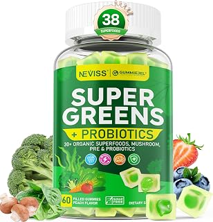 Organic Super Greens Daily Superfood Gummies + Probiotics, Spirulina, Fiber
