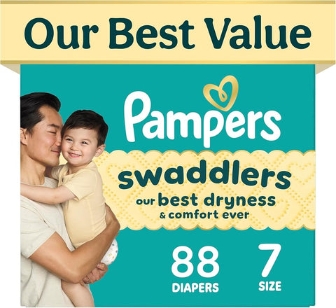 Pampers Swaddlers Diapers, Size 7 (26-50 lbs), , Hypoallergenic, Absorbent, Keeps Baby Dry and Comfortable, Skin Safe Disposable Baby Diaper