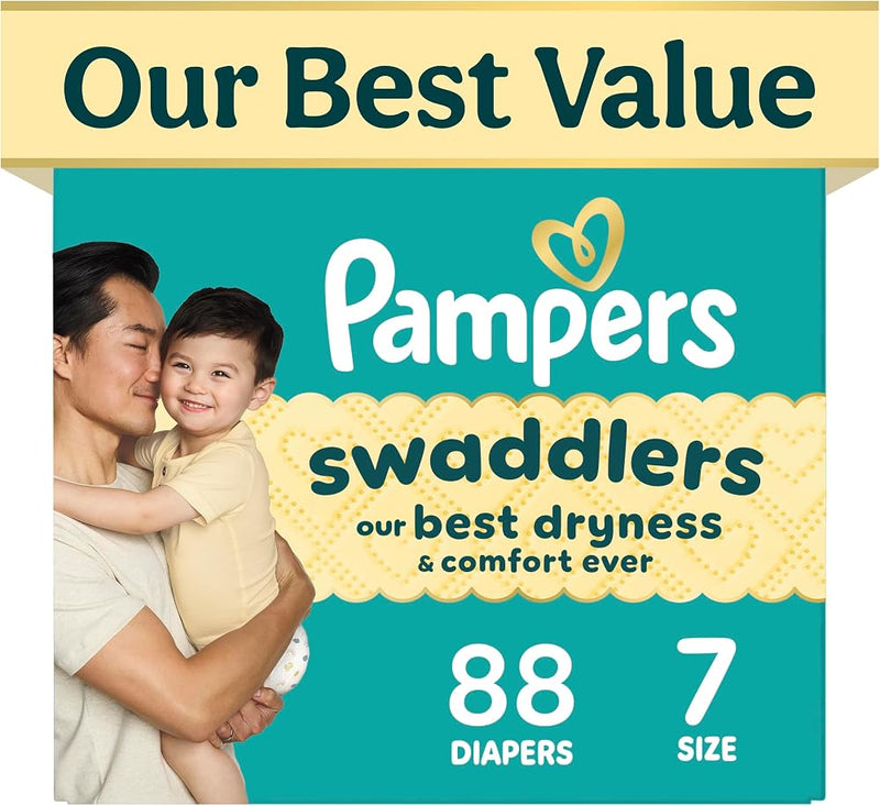 Pampers Swaddlers Diapers, Size 7 (26-50 lbs), , Hypoallergenic, Absorbent, Keeps Baby Dry and Comfortable, Skin Safe Disposable Baby Diaper